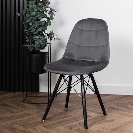 Krzesło skandynawskie tapicerowane szare nowoczesne welurowe pikowane