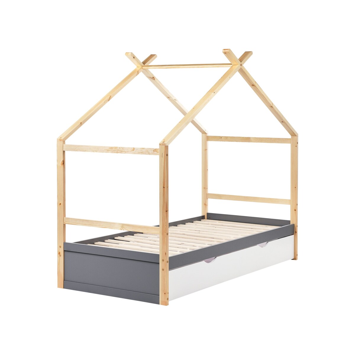 Łóżko dziecięce domek drewniane z szufladami 90 x 200 cm szare ORGEVAL