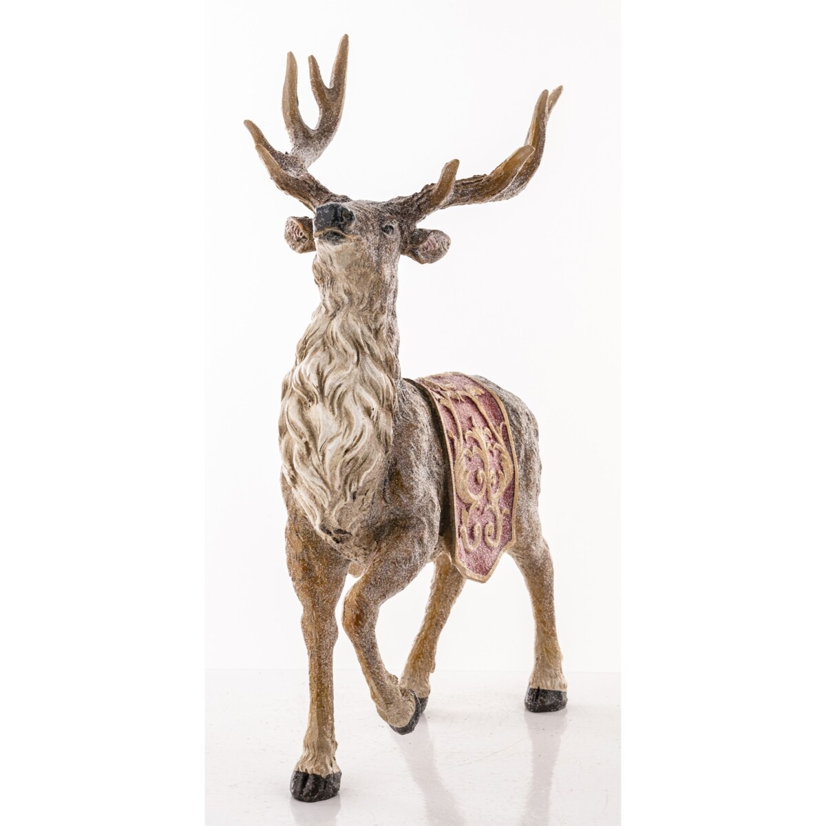 Figurka - stojący jeleń 35x22x13 cm OLEN z czerwono-złotą derką