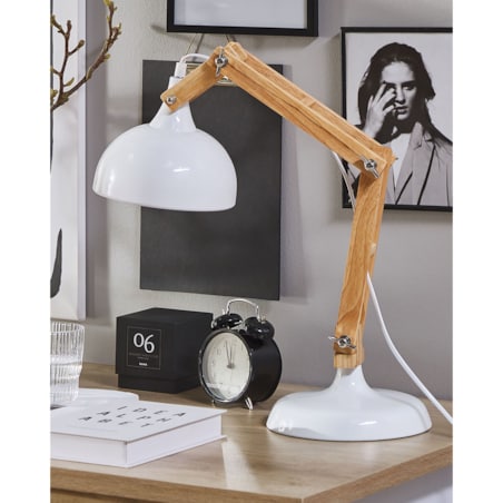 Lampka biurkowa regulowana drewniana biała SALADO