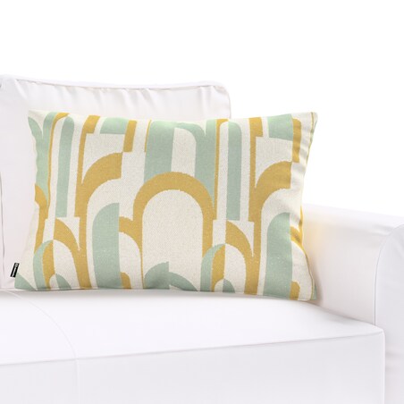 Poszewka Kinga na poduszkę prostokątną 60x40 miętowo-żółte wzory na kremowym tle
