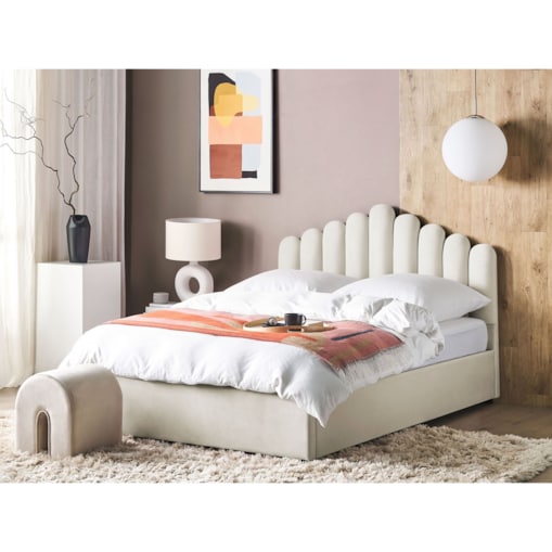 Łóżko z pojemnikiem welurowe 180 x 200 cm złamana biel VINCENNES