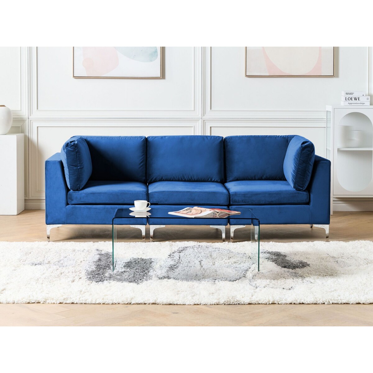 Sofa modułowa 3-osobowa welurowa niebieska EVJA