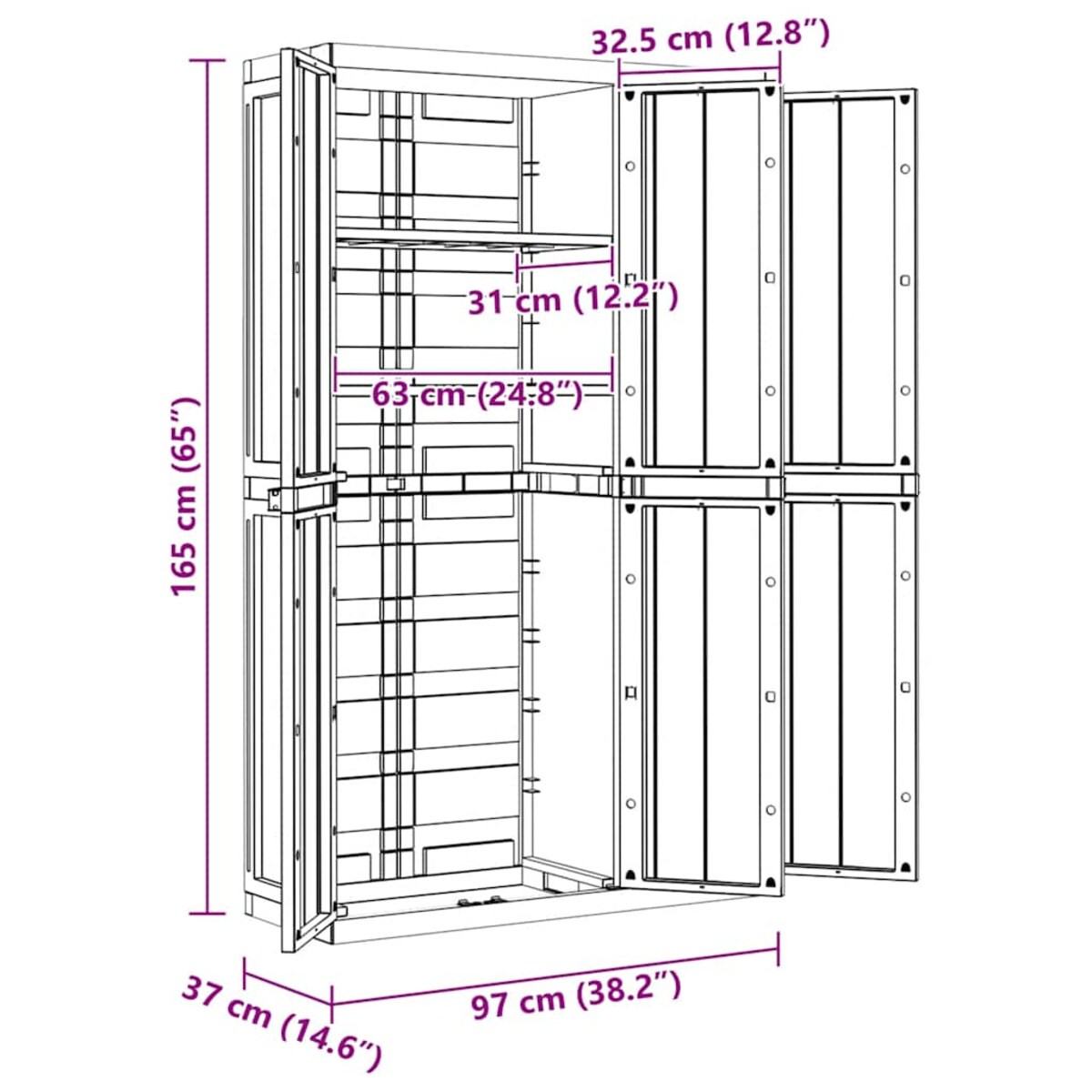 vidaXL Szafka ogrodowa, szaro-czarna, 97x37x165 cm, PP