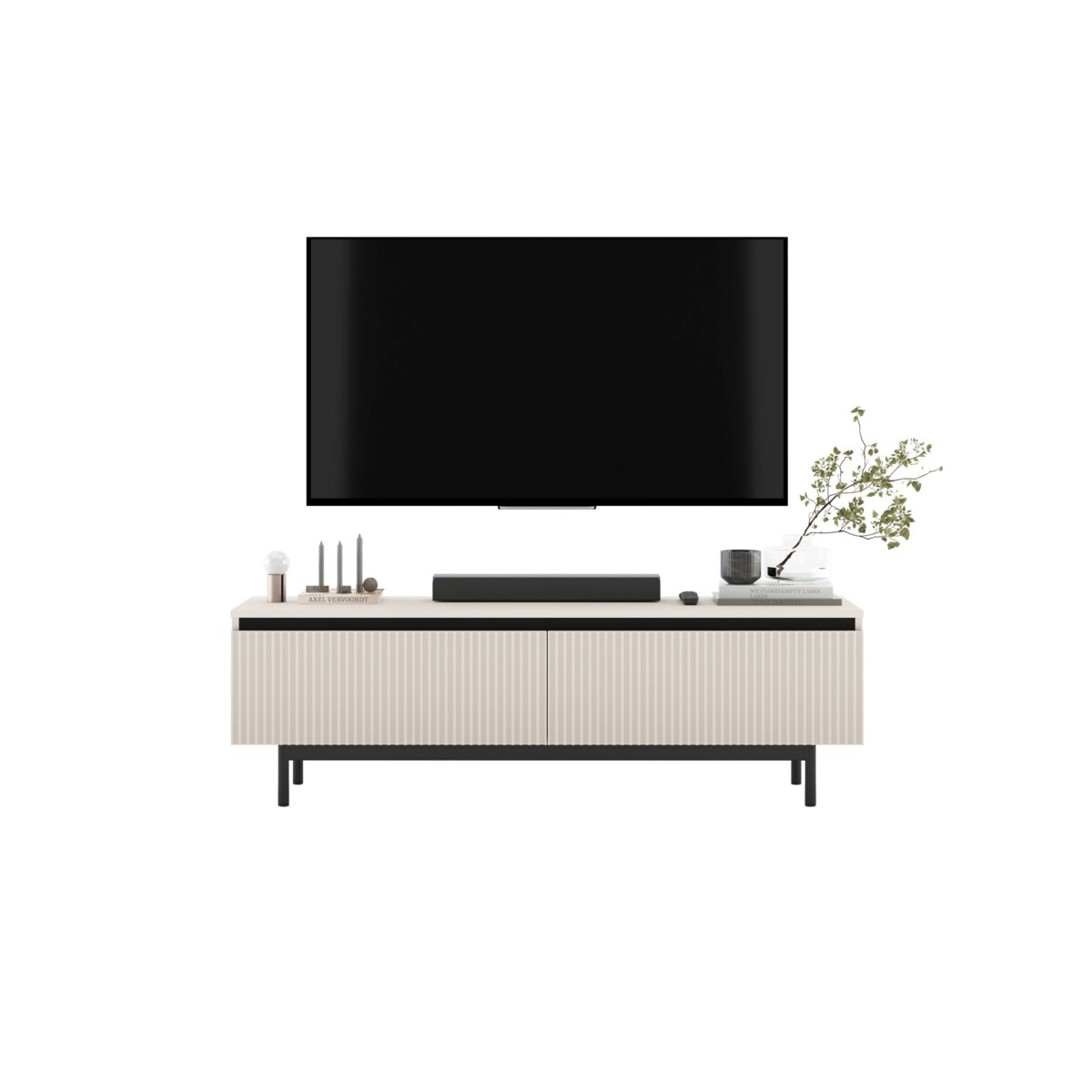 Nowoczesna Szafka RTV Komoda Glamour RTV Kaszmir Mat rama w kolorze czarnym 140 cm