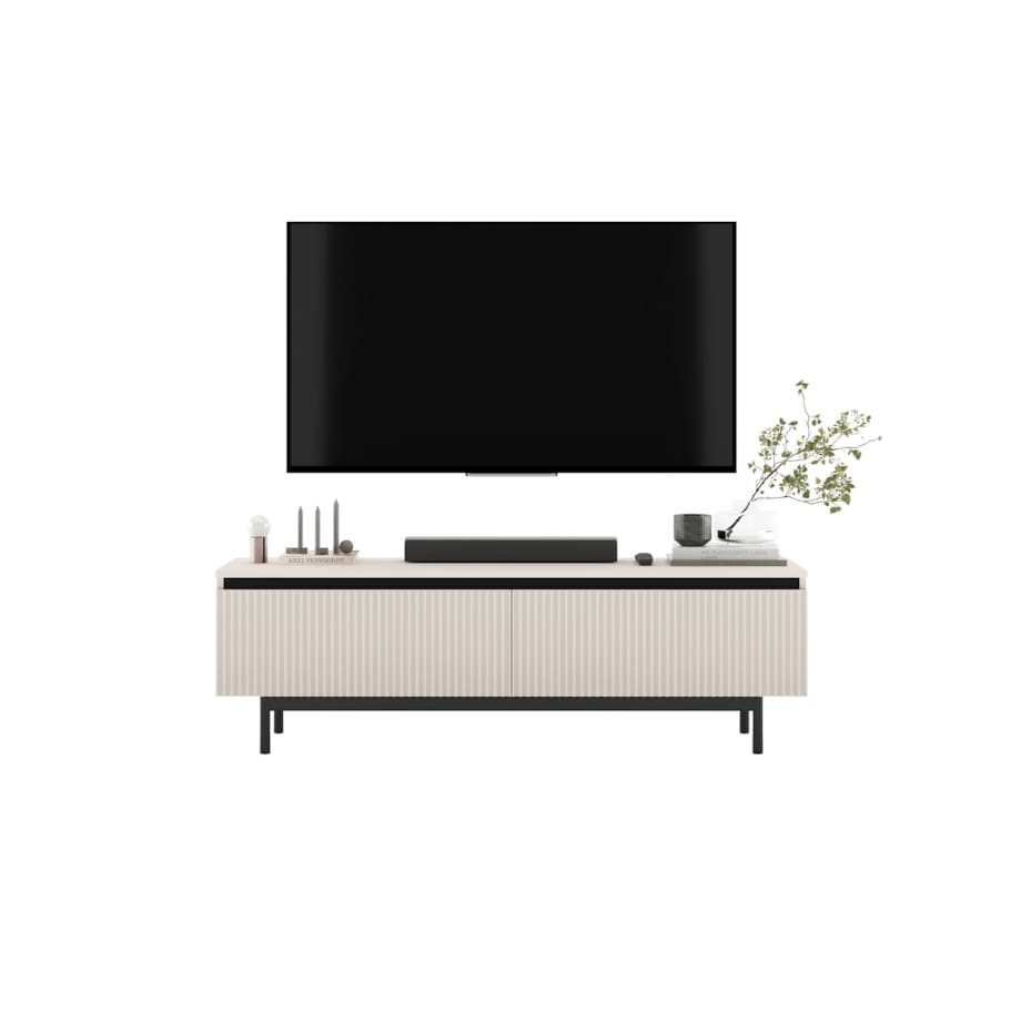Nowoczesna Szafka RTV Komoda Glamour RTV Kaszmir Mat rama w kolorze czarnym 140 cm