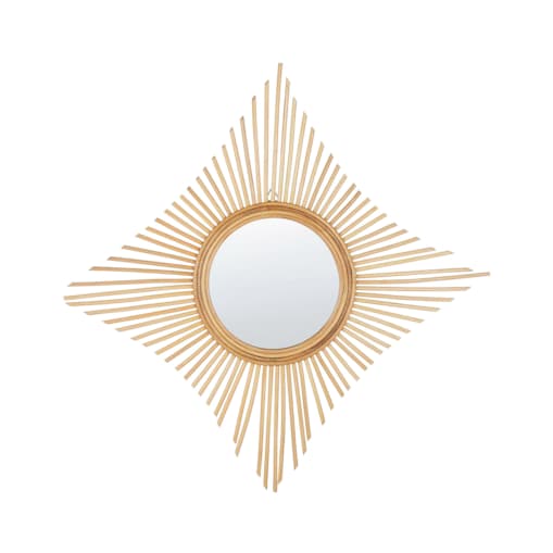 Rattanowe lustro ścienne 60 x 60 cm naturalne MAJENE