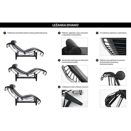 Skórzana leżanka Divano Pony KH1501100166 King Home chrom czarny biały