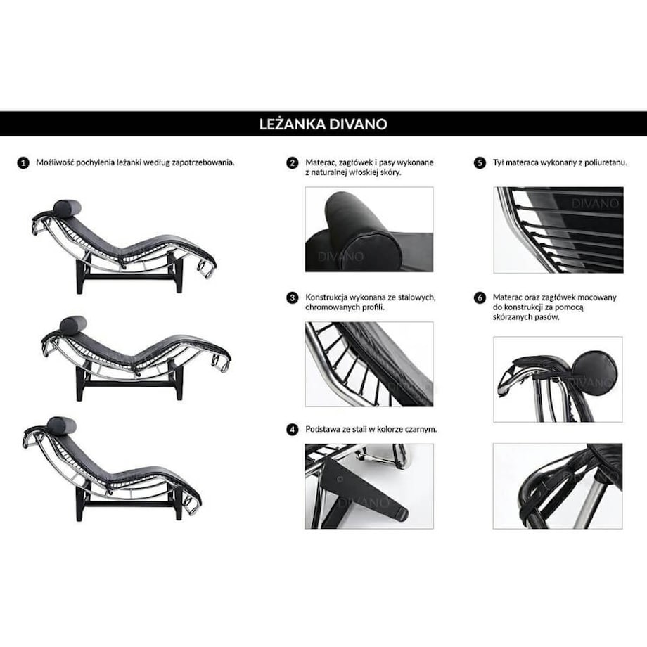 Skórzana leżanka Divano Pony KH1501100166 King Home chrom czarny biały