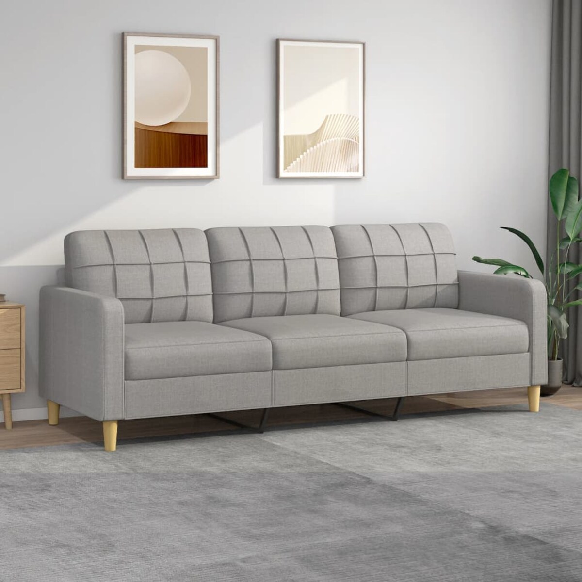 vidaXL Sofa 3-osobowa, jasnoszara, 210 cm, tapicerowana tkaniną