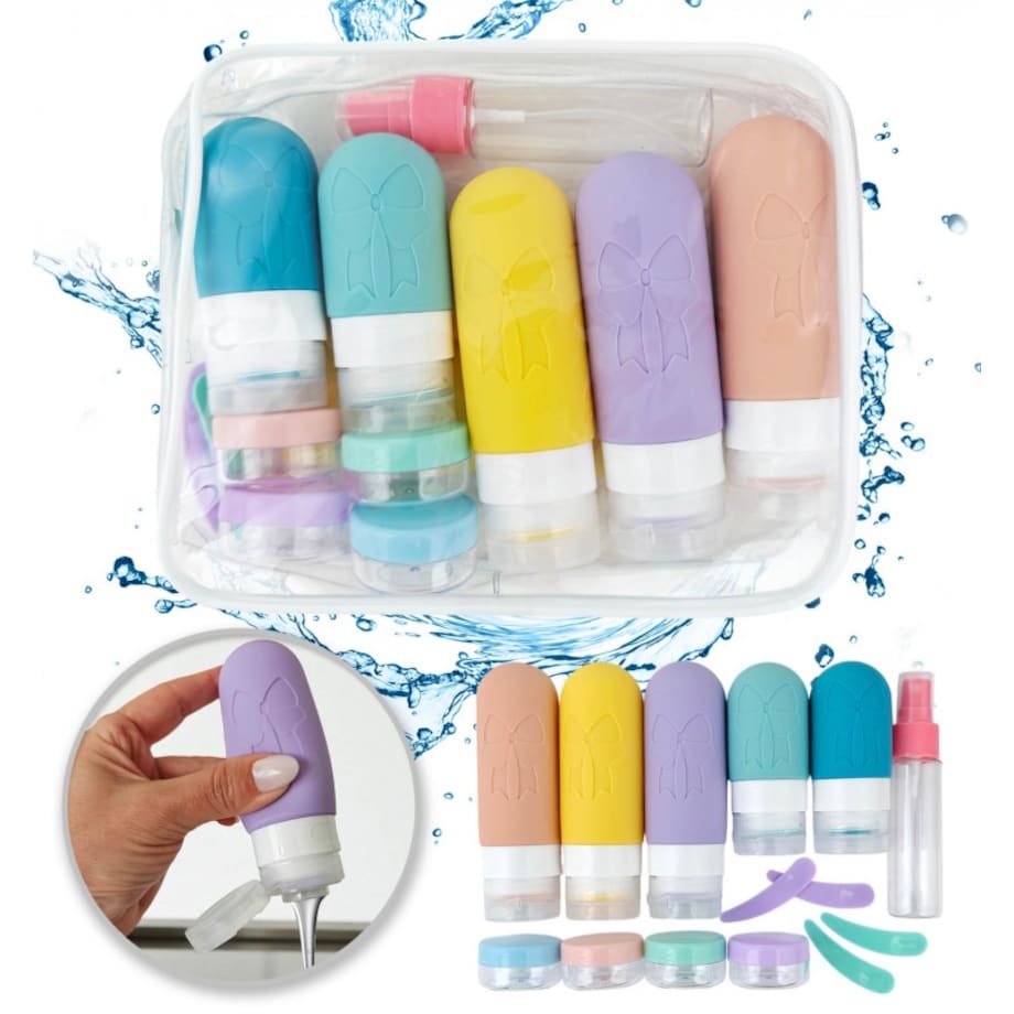 Zestaw silikonowych pojemniczków, buteleczek, słoiczków podróżnych 14w1 KS143