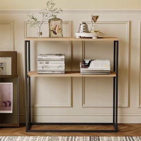 Stolik boczny konsola jasny brąz do przedpokoju półka prostokątna wysoka 90