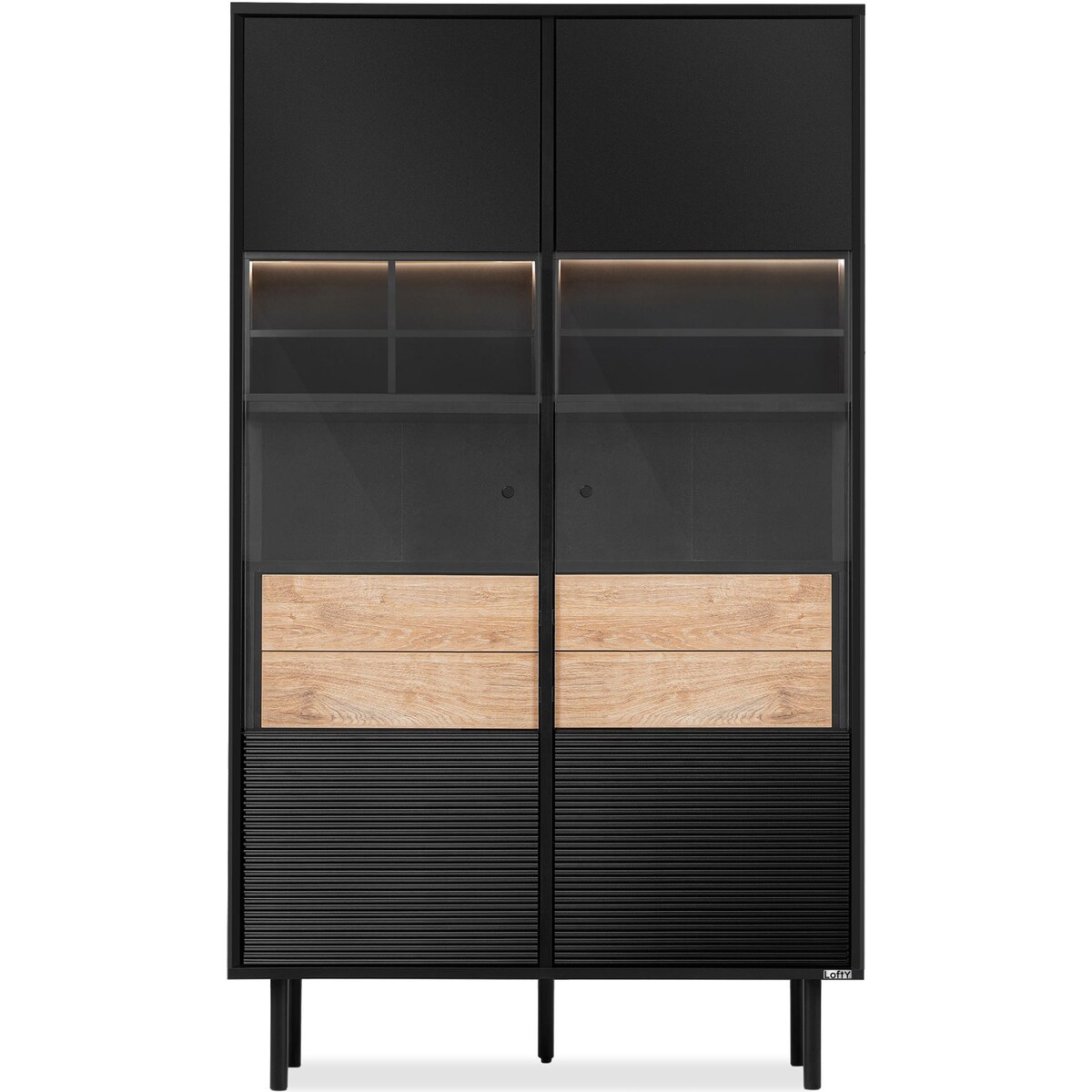 KONSIMO LOFTY Loftowa witryna na drewnianych nogach