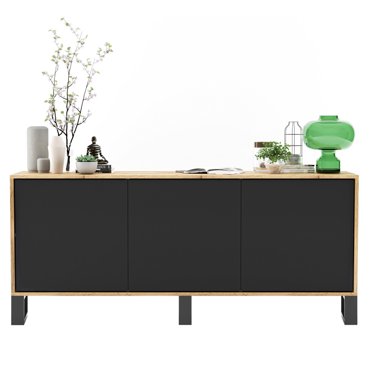 Komoda Loft Szafka RTV Industrialna Dąb Wotan Czarny MAT 168 cm