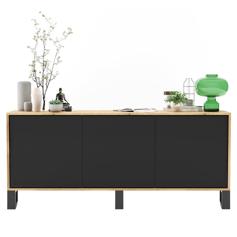 Komoda Loft Szafka RTV Industrialna Dąb Wotan Czarny MAT 168 cm