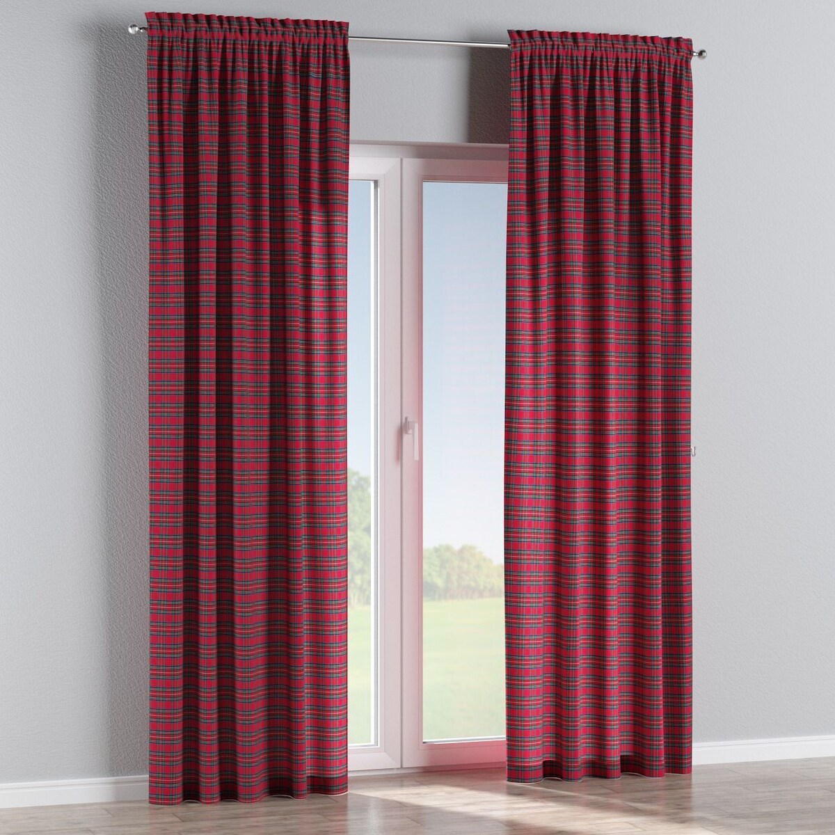 Zasłona na kanale z grzywką 1 szt. 130x260 czerwona kratka