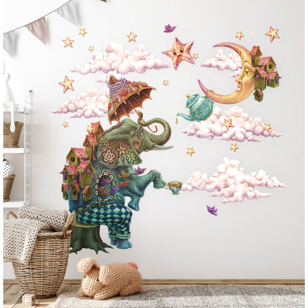 Zestaw naklejek na ścianę, Zwierzęta z bajki - słoń, 130cm