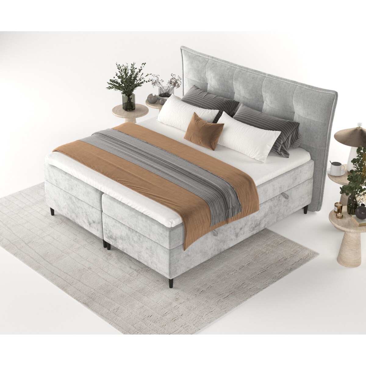 Łóżko kontynentalne LAS PALMAS 140x200 z pojemnikiem, Jasny Szary, tkanina Lotta 06