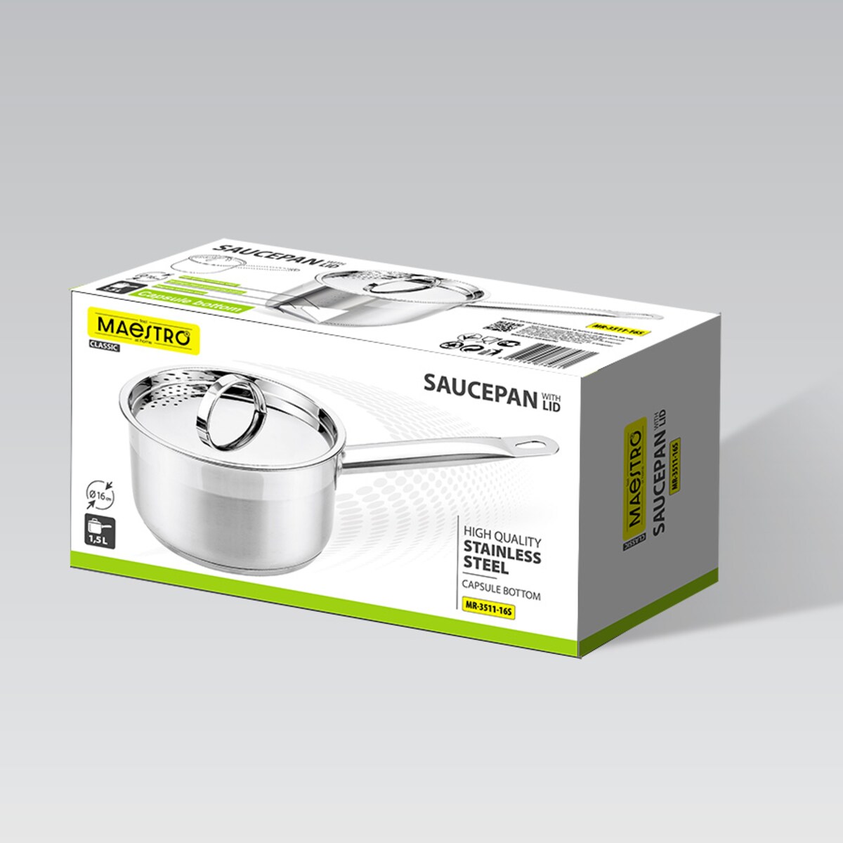 Rondel stalowy z pokrywką na indukcję gaz 16cm 1.5L MAESTRO