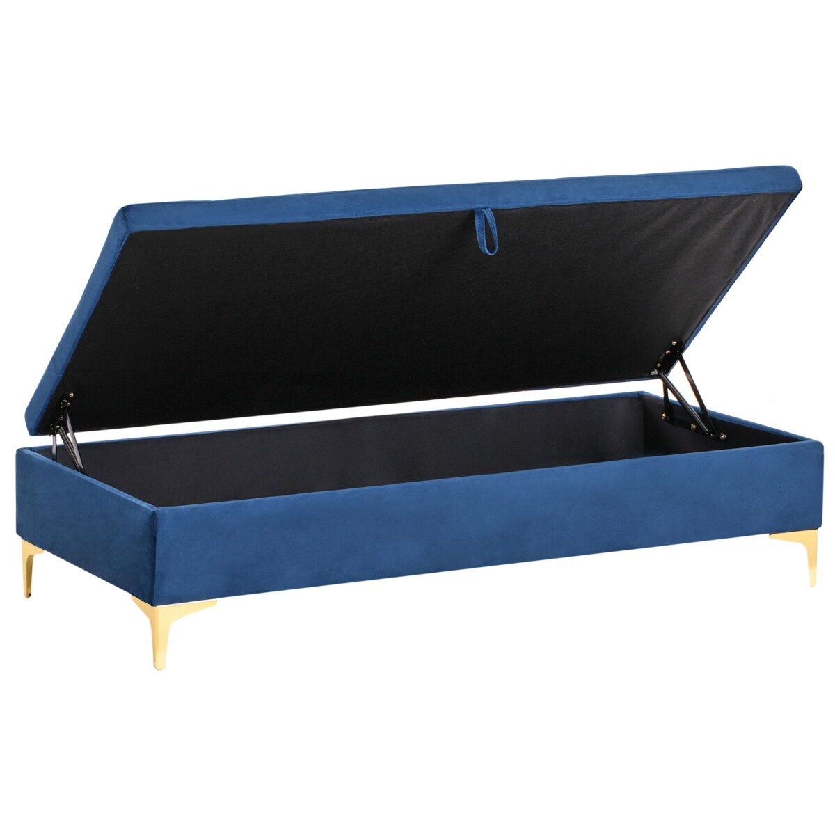 Otomana ze schowkiem welurowa niebieska ABERDEEN