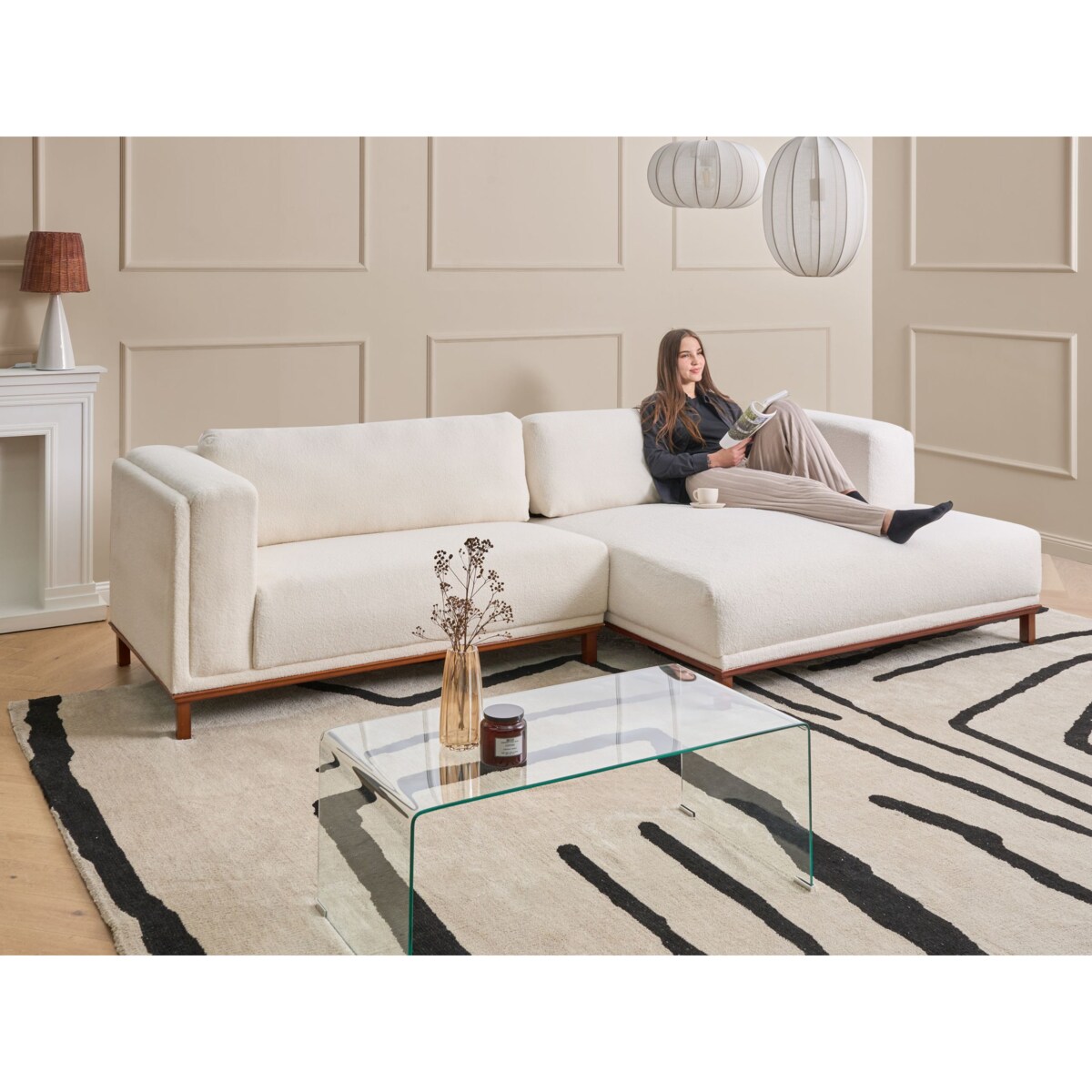 Narożnik dla 4 osób VENG Boucle Złamana biel