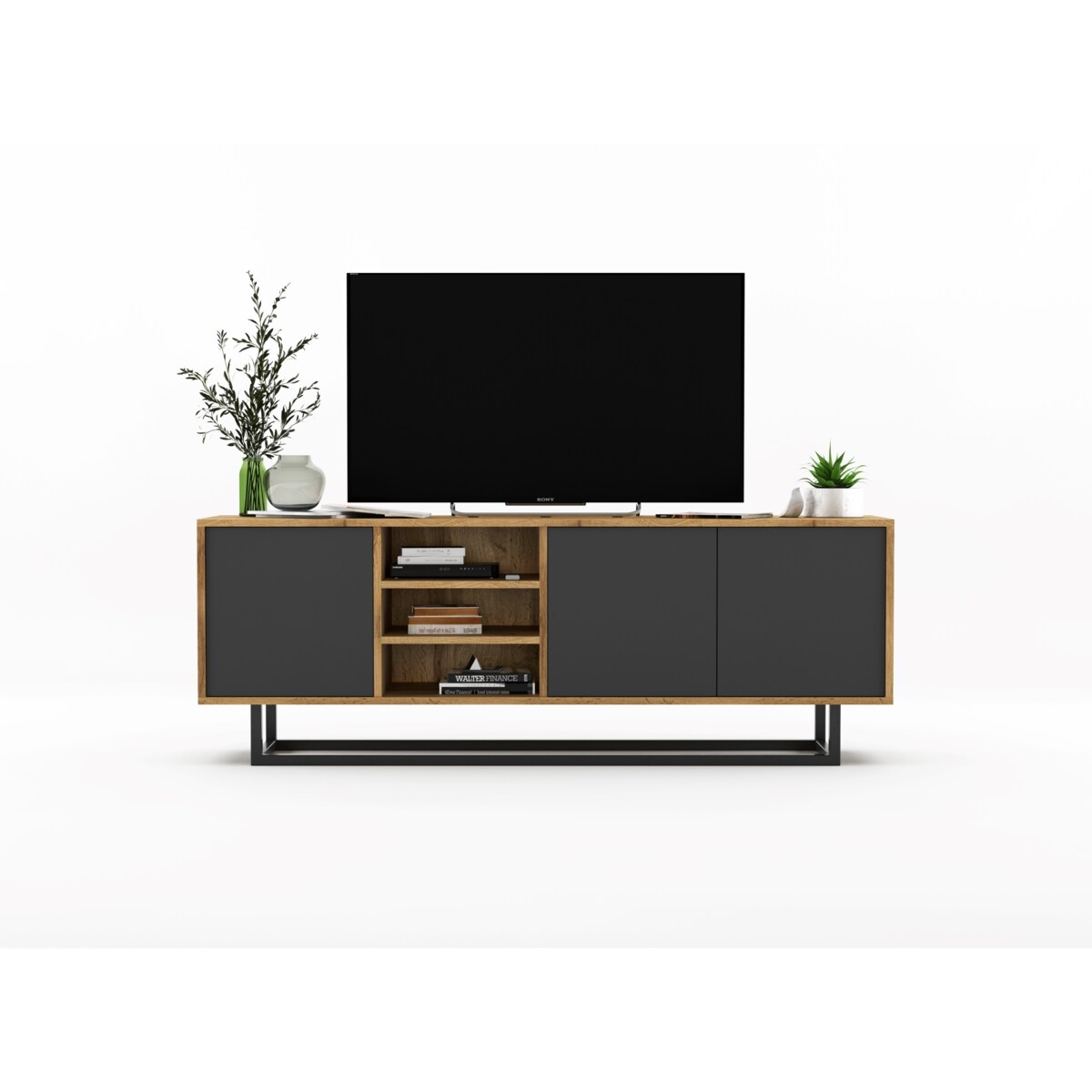 Szafka RTV Industrialna Komoda Loft Dąb Wotan Grafit MAT 150 cm