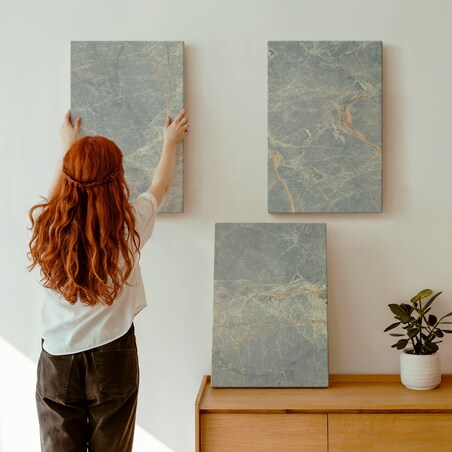 Zestaw 3 dużych obrazów na płótnie - Zielony marmur ozdobny kamień - zielony