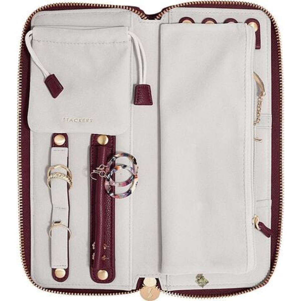 Pudełko podróżne na biżuterię z miejscem na pierścionki Stackers burgundowe