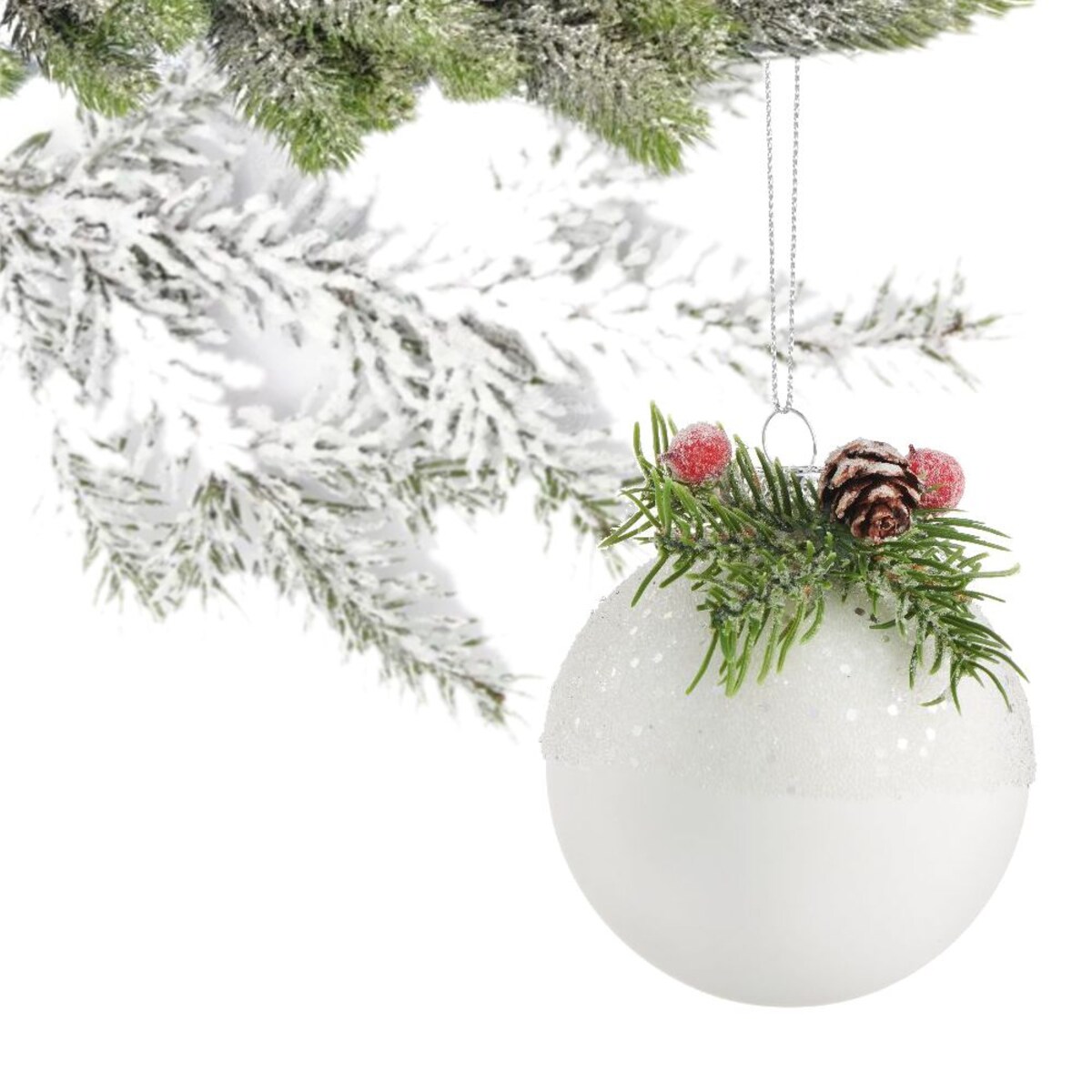 VILLA ITALIA Bombka biała z gałązką 8 cm