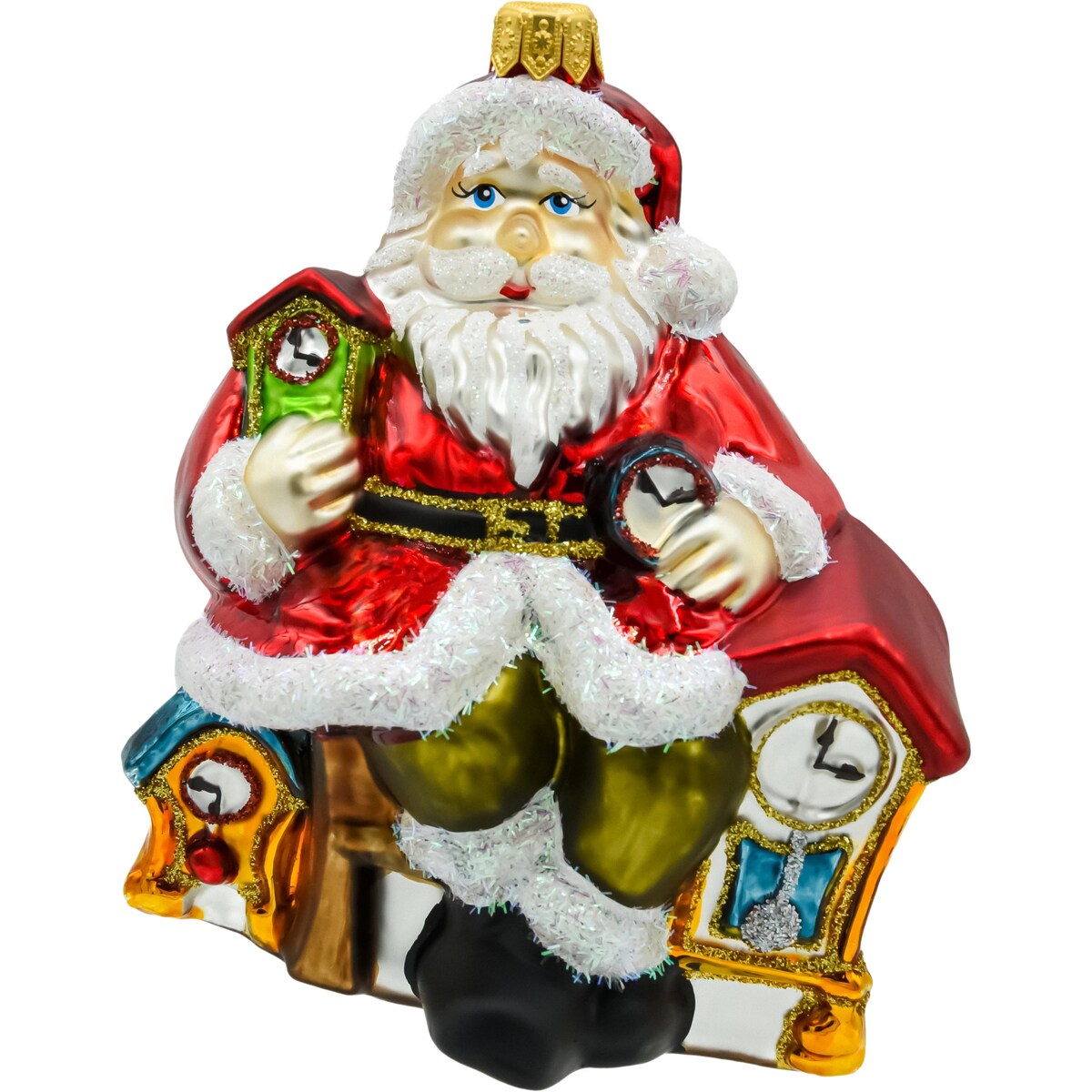 Bombka choinkowa: Święty Mikołaj z zegarami