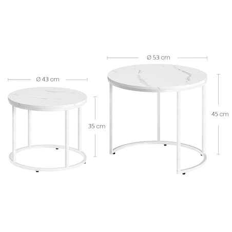 Stolik Kawowy Okrągły elegancki idealny do salonu 2 Sztuki - Marmur / Nogi Białe