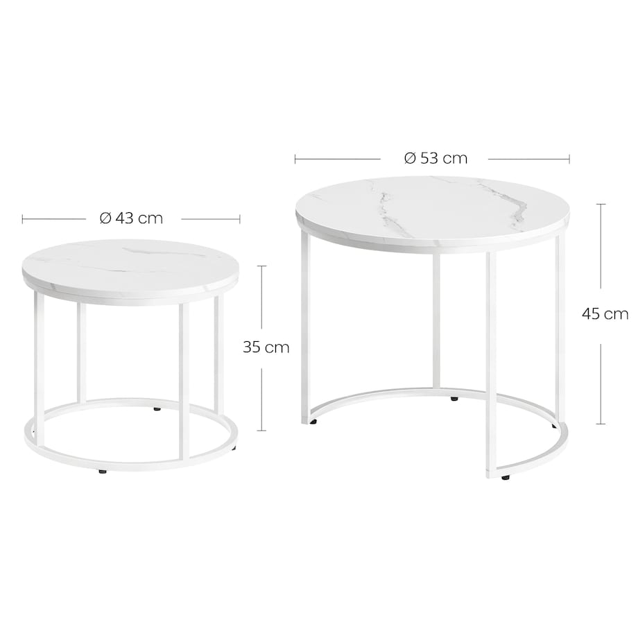 Stolik Kawowy Okrągły elegancki idealny do salonu 2 Sztuki - Marmur / Nogi Białe