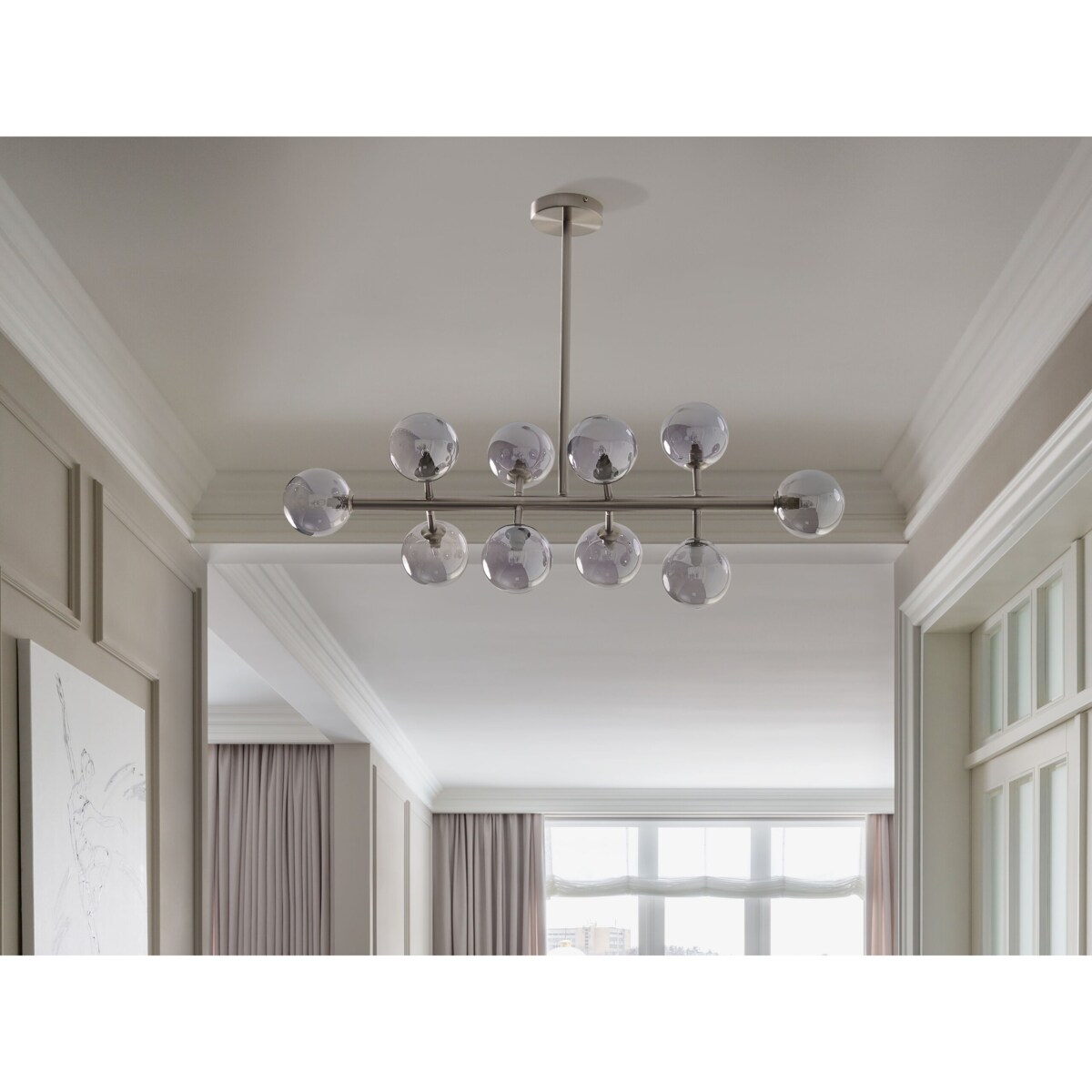 Lampa wisząca 10-punktowa metalowa srebrna RAMIS