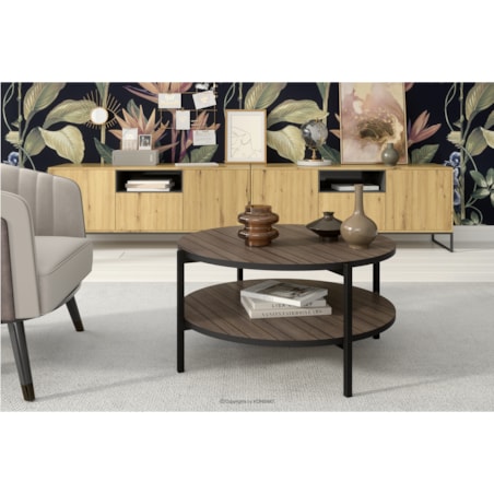 KONSIMO GERIS Stolik kawowy z półką w stylu loftowym, ciemny dąb