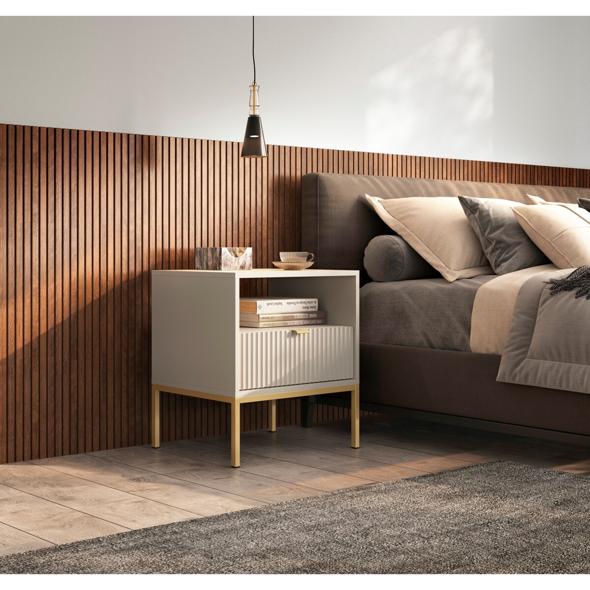 Szafka nocna NEW do sypialni - kaszmirowa+ st. złoty