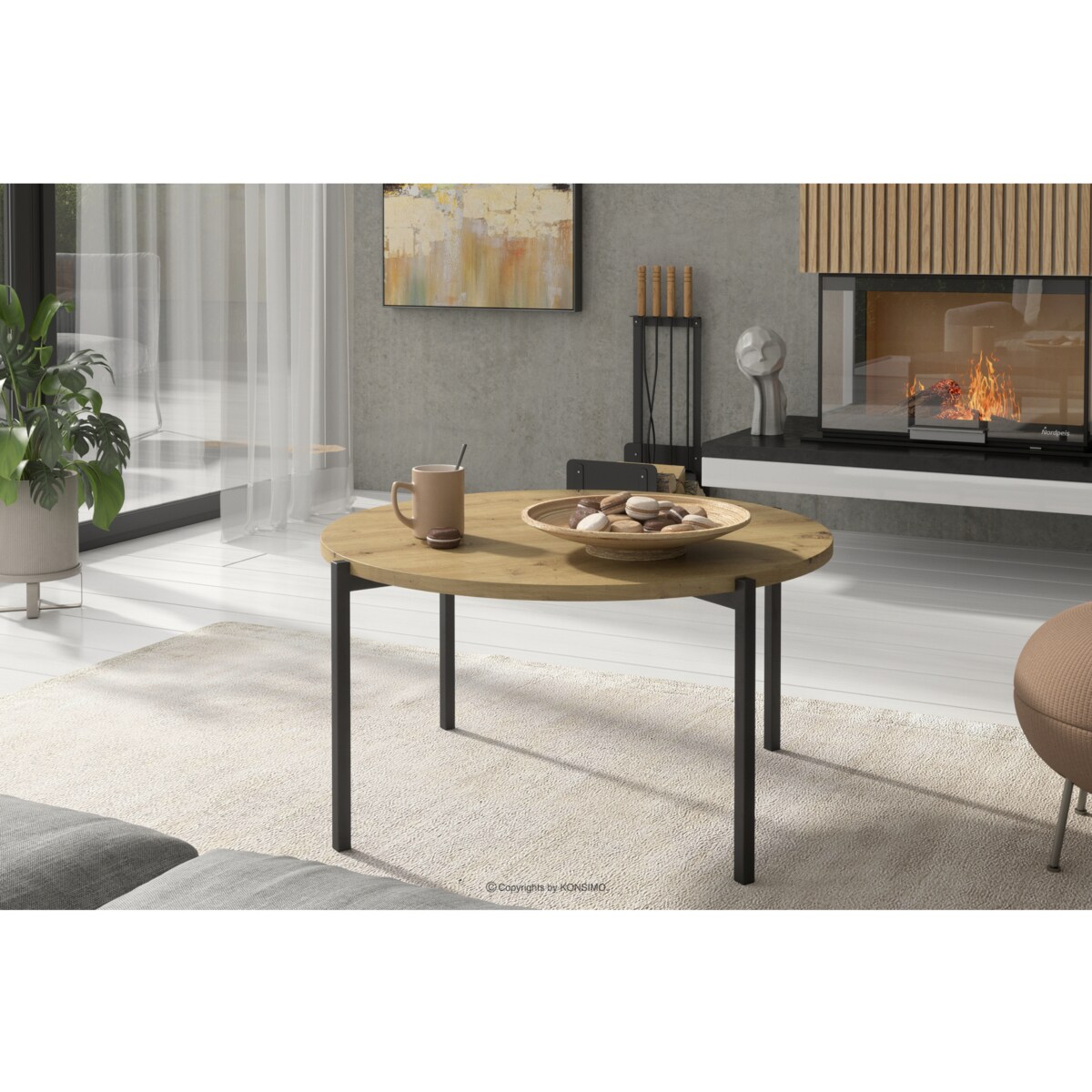 KONSIMO GERIS Stolik kawowy z wysokimi nogami z dębu rzemieślniczego