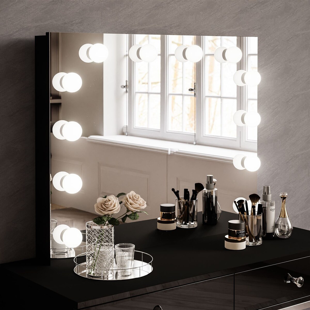 Toaletka BLANCO LOFT ELITE 100 cm czarny wysoki połysk z lustrem i oświetleniem LED