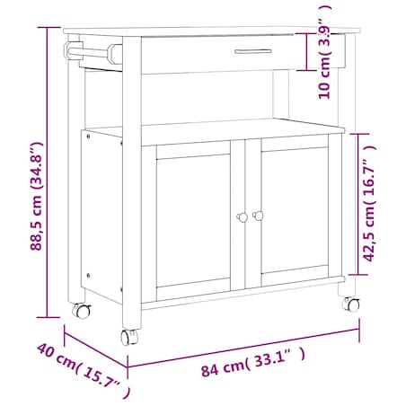vidaXL Wózek kuchenny MONZA, 84x40x88,5 cm, lite drewno sosnowe