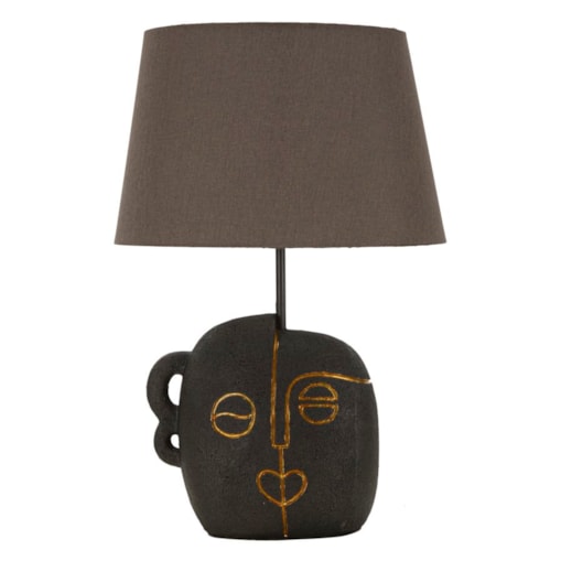 Lampa stołowa Tribal - A, kolor brązowy i złoty, żywica syntetyczna, żelazo i tkanina, 30,5 x 30,5 x 46 cm, 1 x E27, max. 40 W, Mauro Ferretti