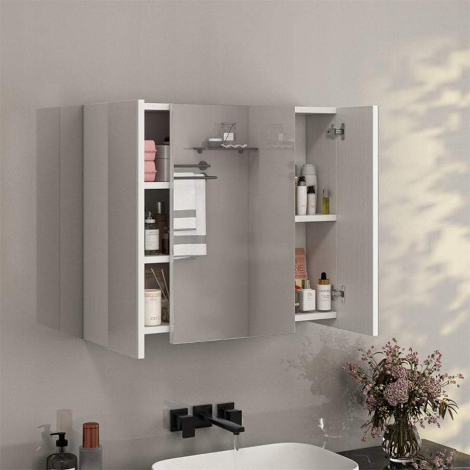 Wisząca szafka łazienkowa z trójdzielnym lustrem