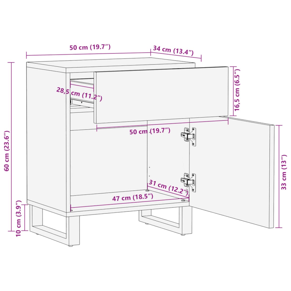 vidaXL Szafka nocna, biała, 50x34x60 cm, lite drewno mango