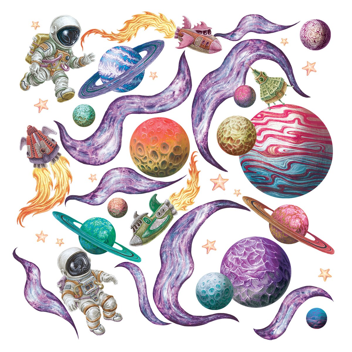 Zestaw naklejek na ścianę, Kosmiczne marzenia, 60cm