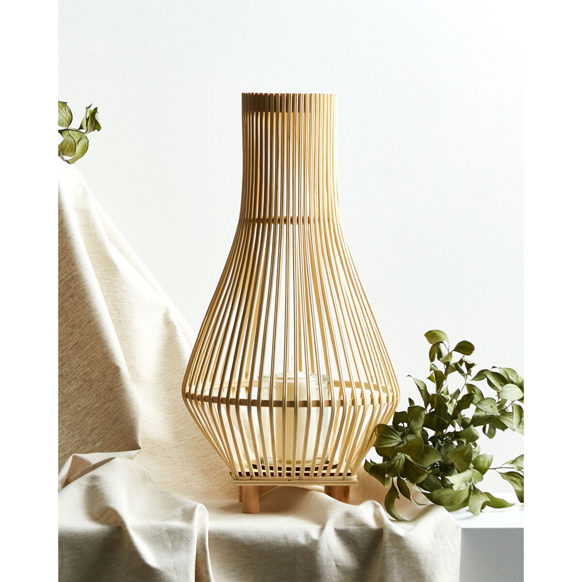 Lampion drewniany 58 cm jasny LEYTE