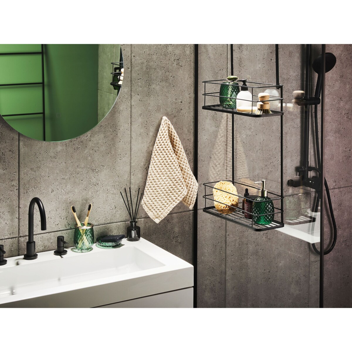 Półka wisząca łazienkowa metalowa czarna TAYASU