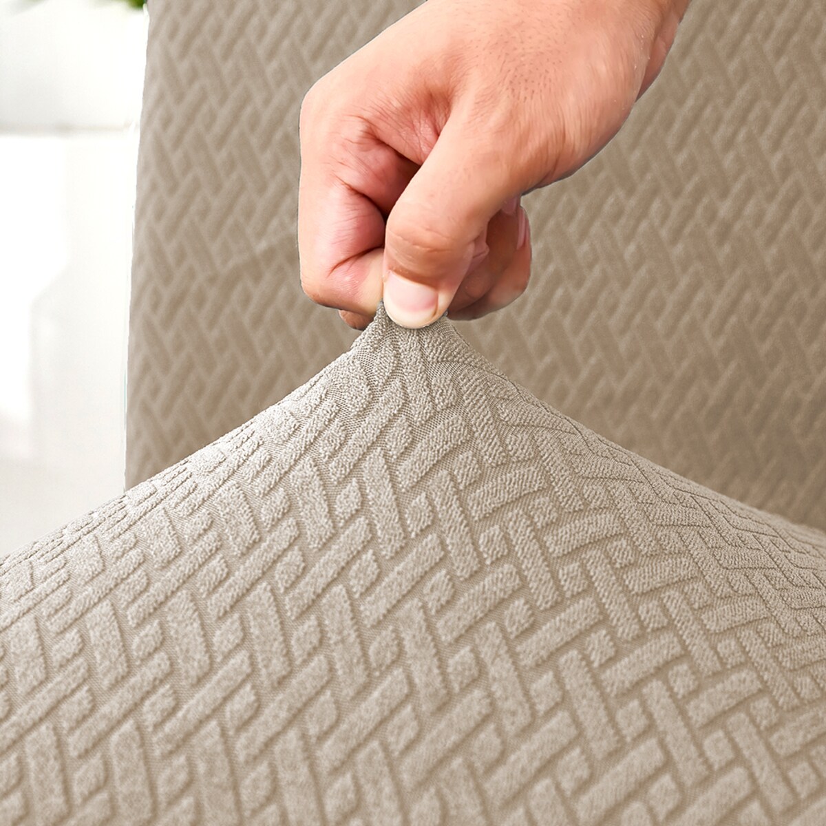 POKROWIEC NA KRZESŁO SZARY BEŻ ŻAKARD ELASTYCZNY [10-Z1-SZB]