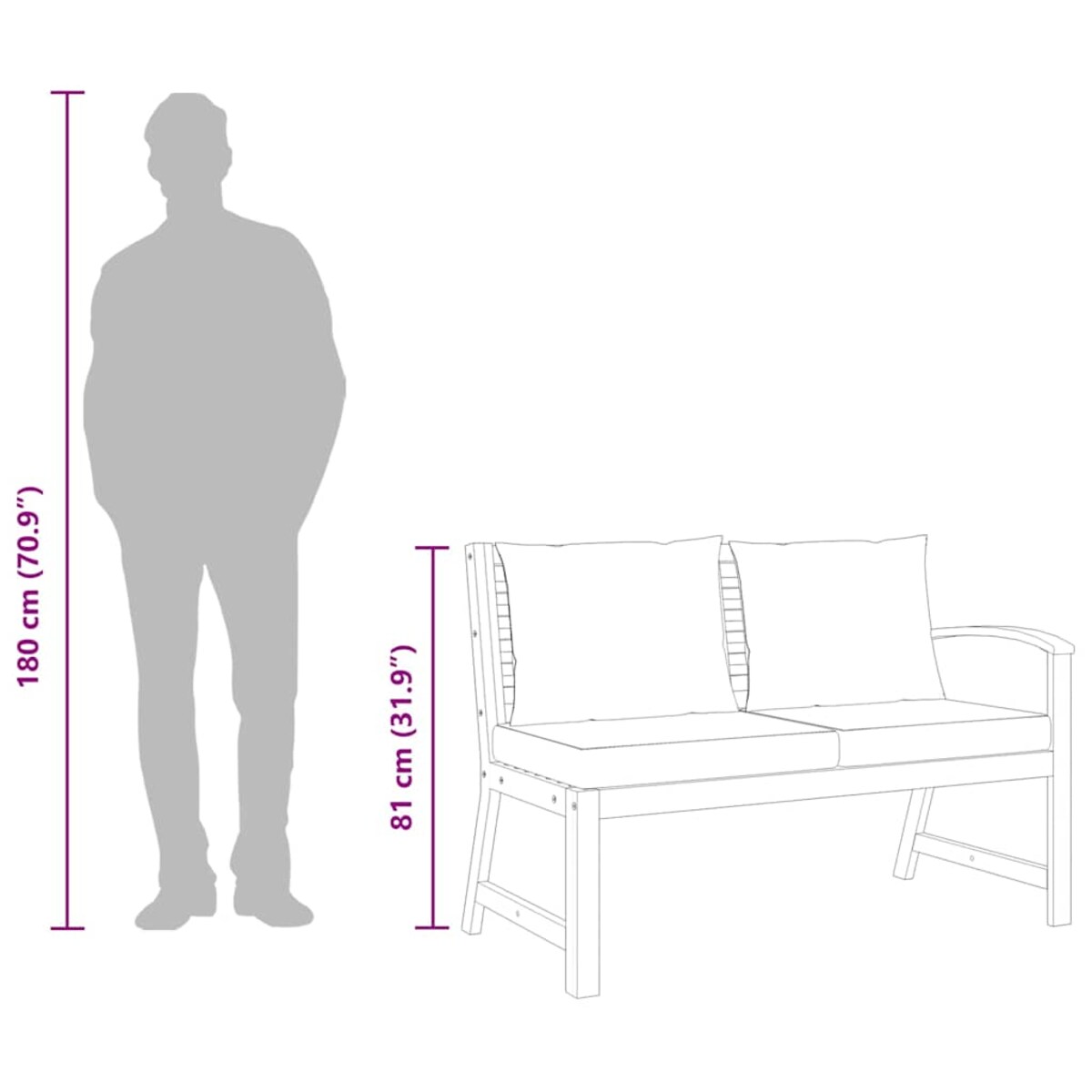 vidaXL Ławka ogrodowa, 114,5 cm, kremowe poduszki, drewno akacjowe