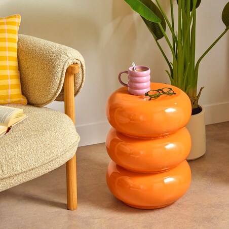 Stolik pomocniczy, boczny, Stoneto glossy, pomarańczowy, 43x35x35cm