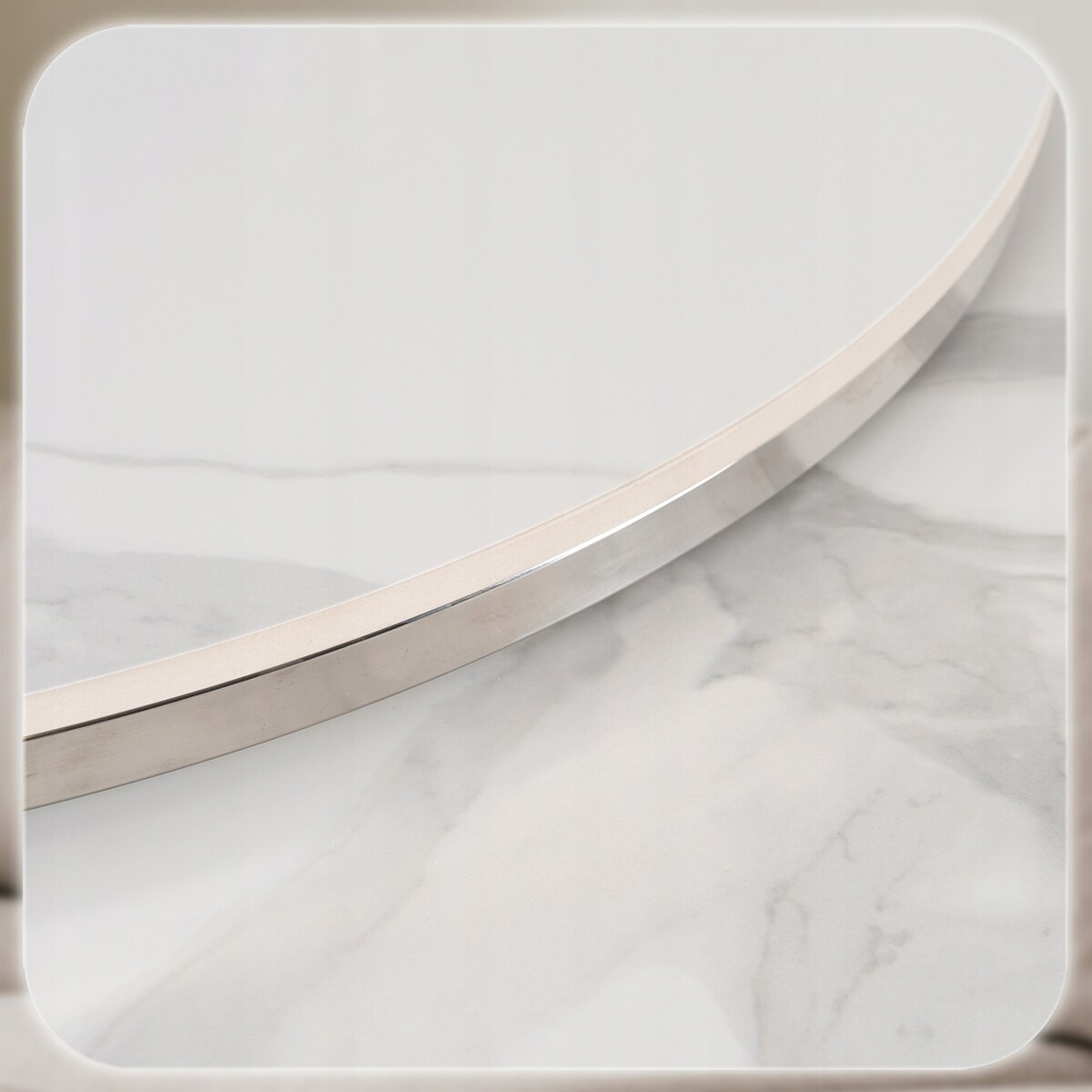 Stolik Kawowy Okrągły Zestaw 2w1 Ława Glamour Marmur Biały AMARA MAX