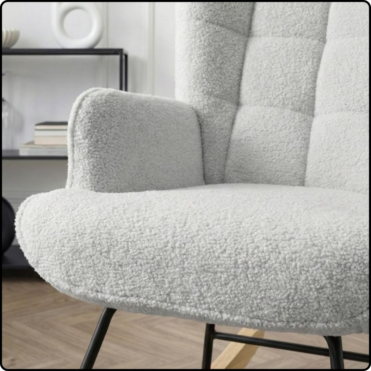 Fotel bujany tapicerowany baranek wygodny wypoczynkowy uszak salon szary