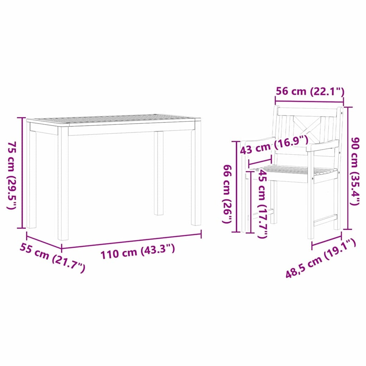 vidaXL Zestaw do jadalni w ogrodzie 3 pcs Brązowy lite drewno akacjowe